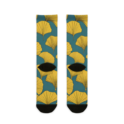 Ginkgo Leaf Pattern Crew Socks - Trendy Sublimation Footwear for Nature Lovers