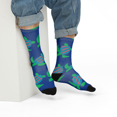 Vibrant Sea Turtle Pattern Sublimation Crew Socks - Fun & Stylish Footwear for Beach Lovers