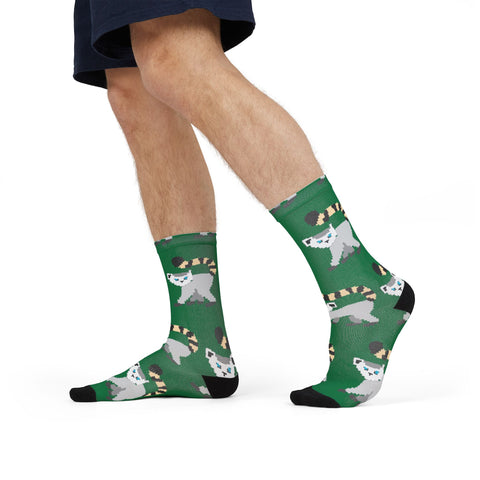 Playful Lemur Pattern Crew Socks - Fun and Cozy Design for Animal Lovers