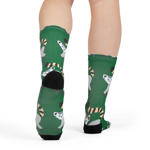 Playful Lemur Pattern Crew Socks - Fun and Cozy Design for Animal Lovers