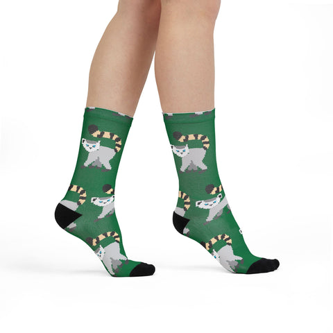 Playful Lemur Pattern Crew Socks - Fun and Cozy Design for Animal Lovers