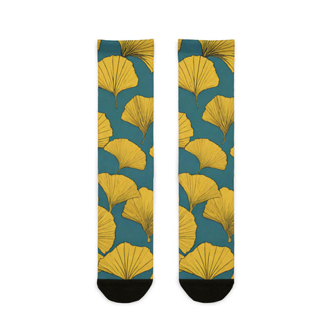 Ginkgo Leaf Pattern Crew Socks - Trendy Sublimation Footwear for Nature Lovers