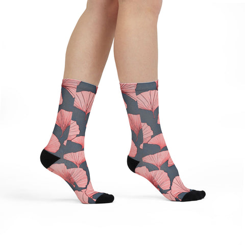 Floral Sublimation Crew Socks - Stylish Ginkgo Leaf Pattern for Comfort and Fashion