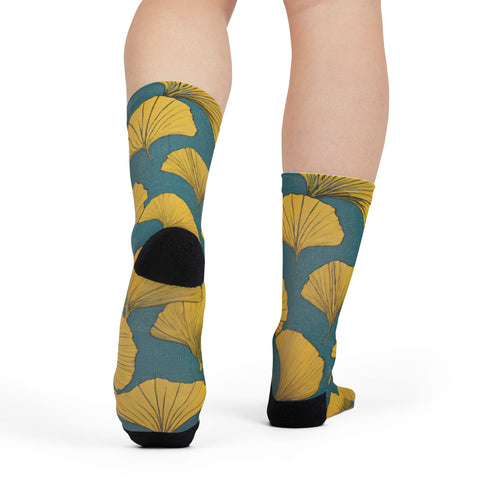 Ginkgo Leaf Pattern Crew Socks - Trendy Sublimation Footwear for Nature Lovers