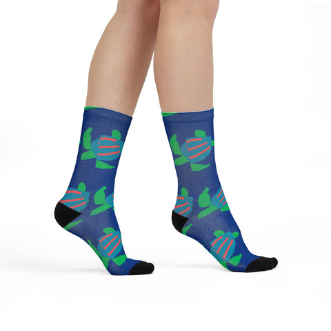 Vibrant Sea Turtle Pattern Sublimation Crew Socks - Fun & Stylish Footwear for Beach Lovers