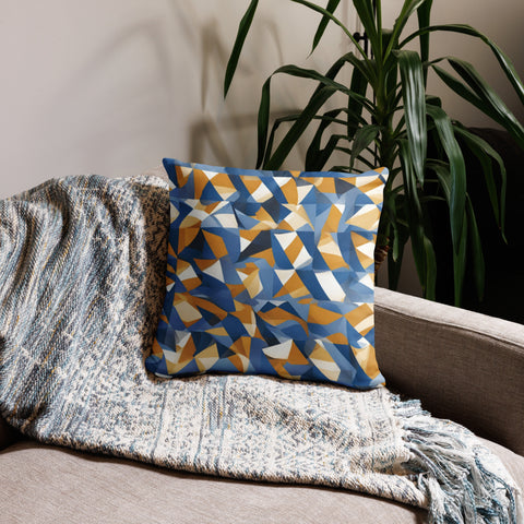 Gold and Blue Patterned Pillow