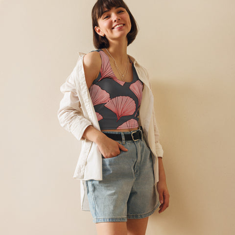 Pink Ginkgo Crop Top