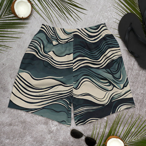 Men's All-Over Print Waves Athletic Long Shorts