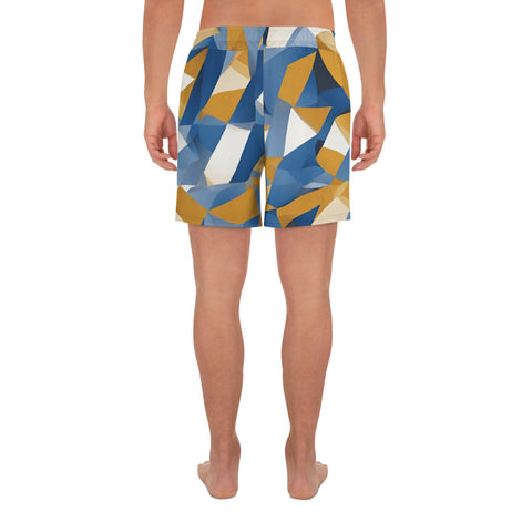 Men's All-Over Print Gold and Blue Athletic Long Shorts