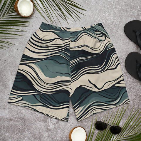 Men's All-Over Print Waves Athletic Long Shorts