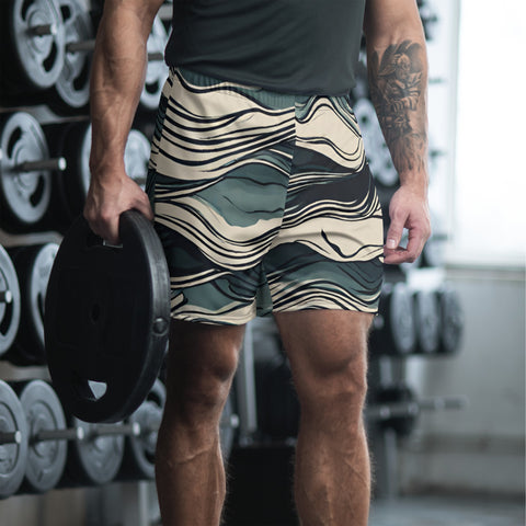 Men's All-Over Print Waves Athletic Long Shorts