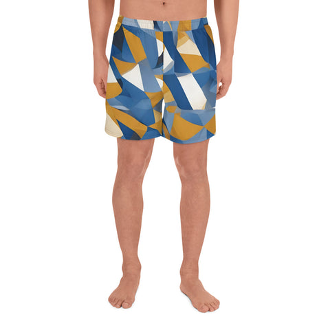 Men's All-Over Print Gold and Blue Athletic Long Shorts