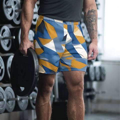 Men's All-Over Print Gold and Blue Athletic Long Shorts