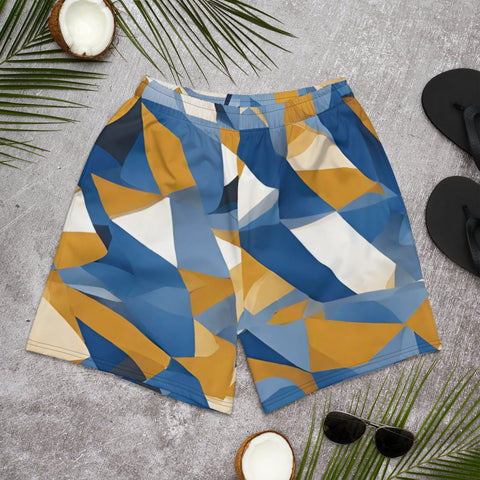 Men's All-Over Print Gold and Blue Athletic Long Shorts