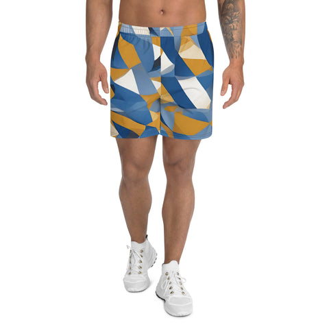 Men's All-Over Print Gold and Blue Athletic Long Shorts