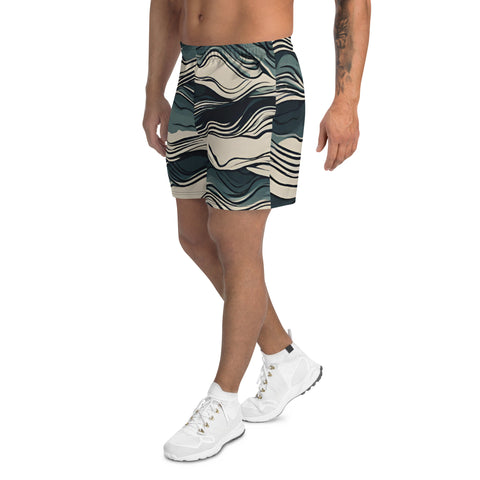 Men's All-Over Print Waves Athletic Long Shorts