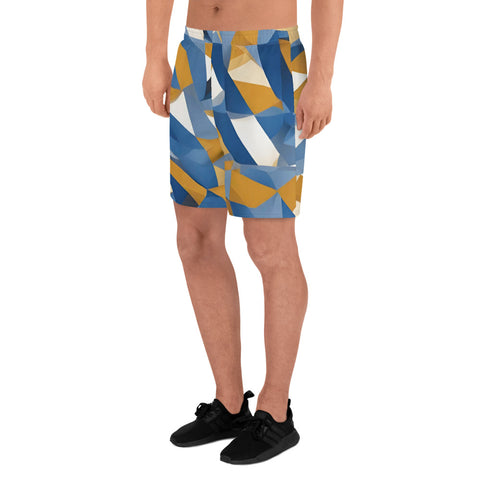 Men's All-Over Print Gold and Blue Athletic Long Shorts