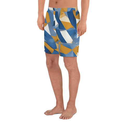 Men's All-Over Print Gold and Blue Athletic Long Shorts