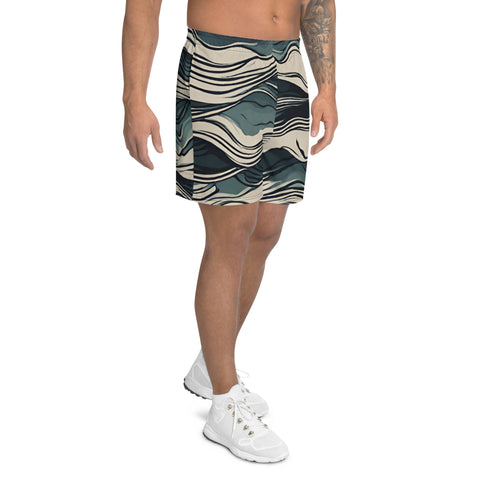 Men's All-Over Print Waves Athletic Long Shorts