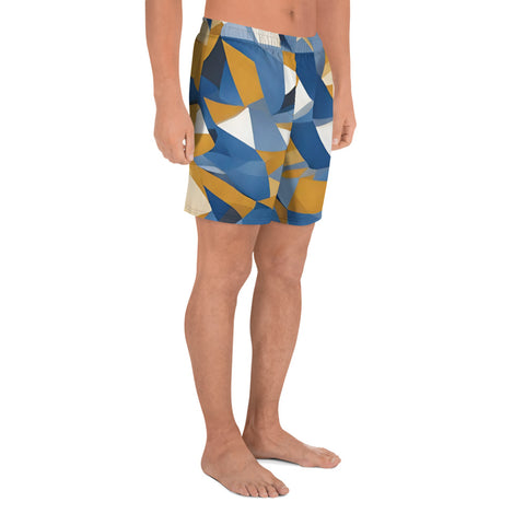Men's All-Over Print Gold and Blue Athletic Long Shorts